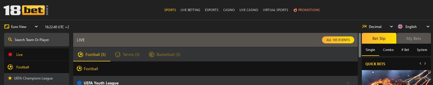 18bet 사이트 상단 배너