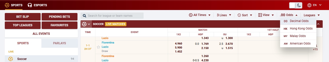 Pinnacle 사이트 상단 배너